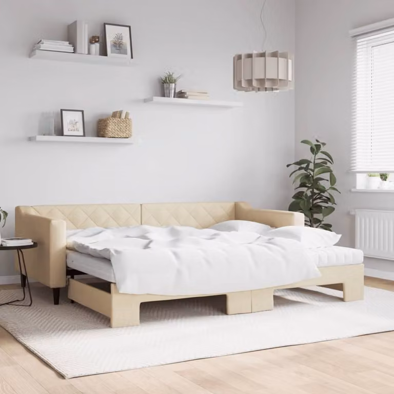 Maison Exclusive - Divano letto estraibile con materassi color crema 90x200 cm in tessuto