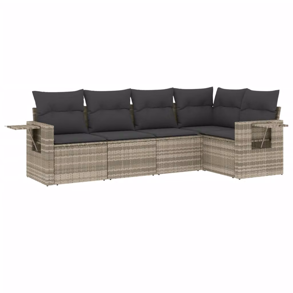 Set Divano da Giardino 5pz con Cuscini Grigio Chiaro Polyrattan