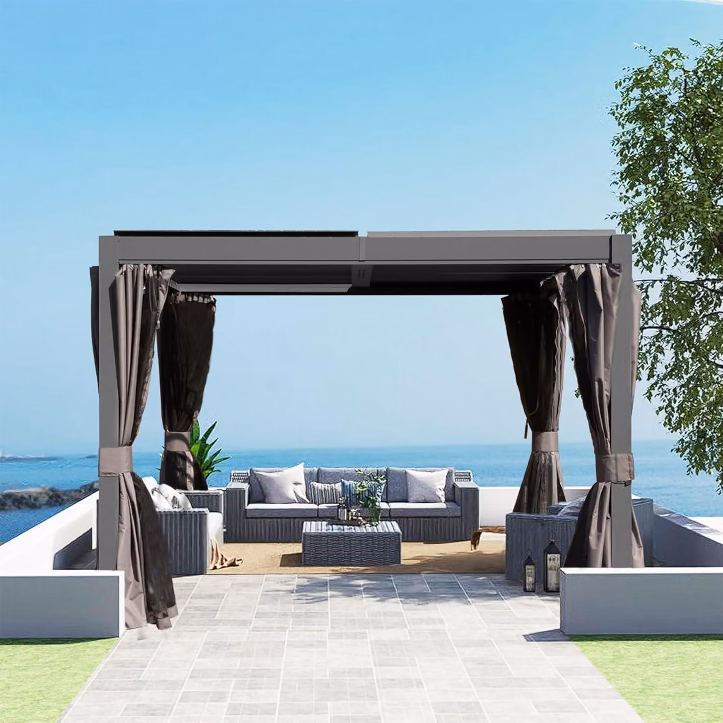Pergola a lamelle, autoportante, dimensioni 3x3,6 metri, con 2 tetti regolabili, resistente alle intemperie, in alluminio, colore grigio