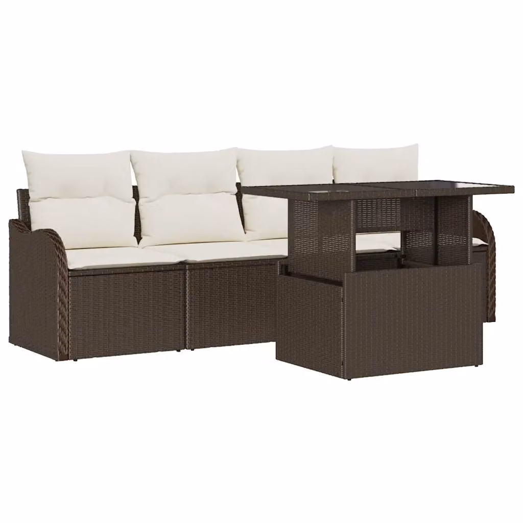 Set Divano da Giardino Moderno vidaXL in 5 Pezzi Marrone con Cuscini e Tavolino – 2