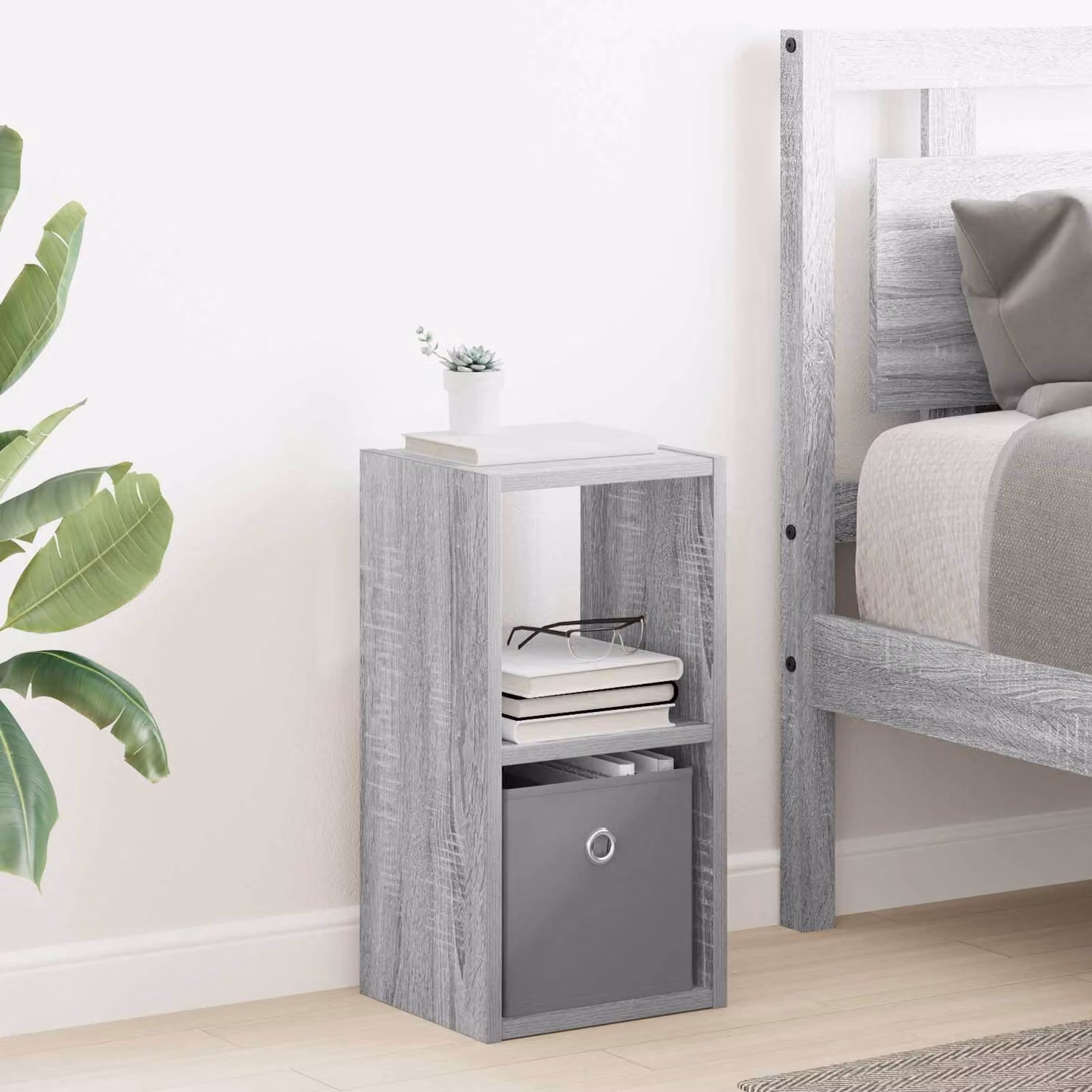 Comodino moderno vidaXL in legno ingegnerizzato grigio L: 25,5 cm, P: 22 cm, H: 49,5 cm