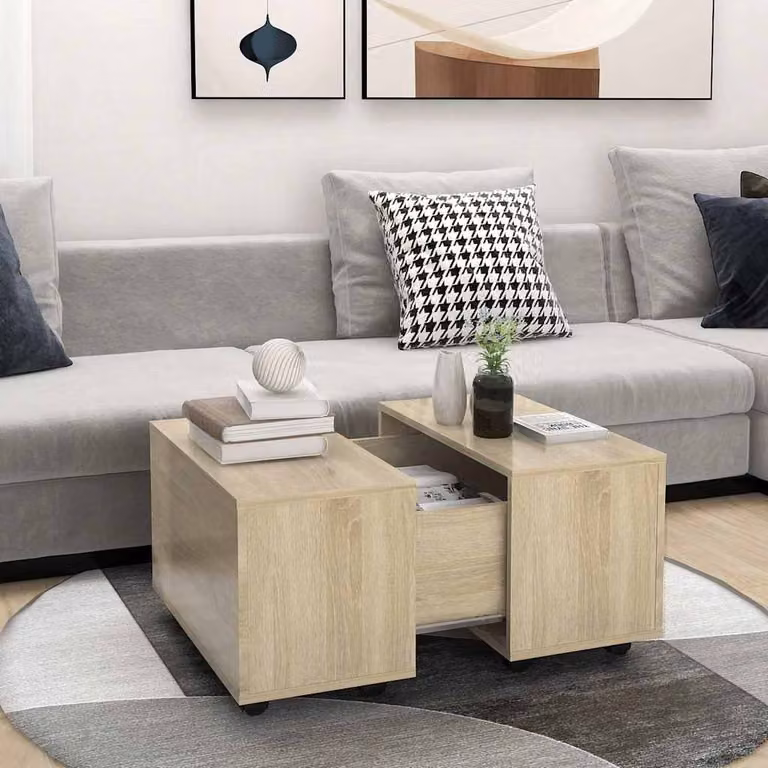 Tavolino da salotto estensibile vidaXL in legno color rovere, L/P/H: 60 x 60 x 38 cm
