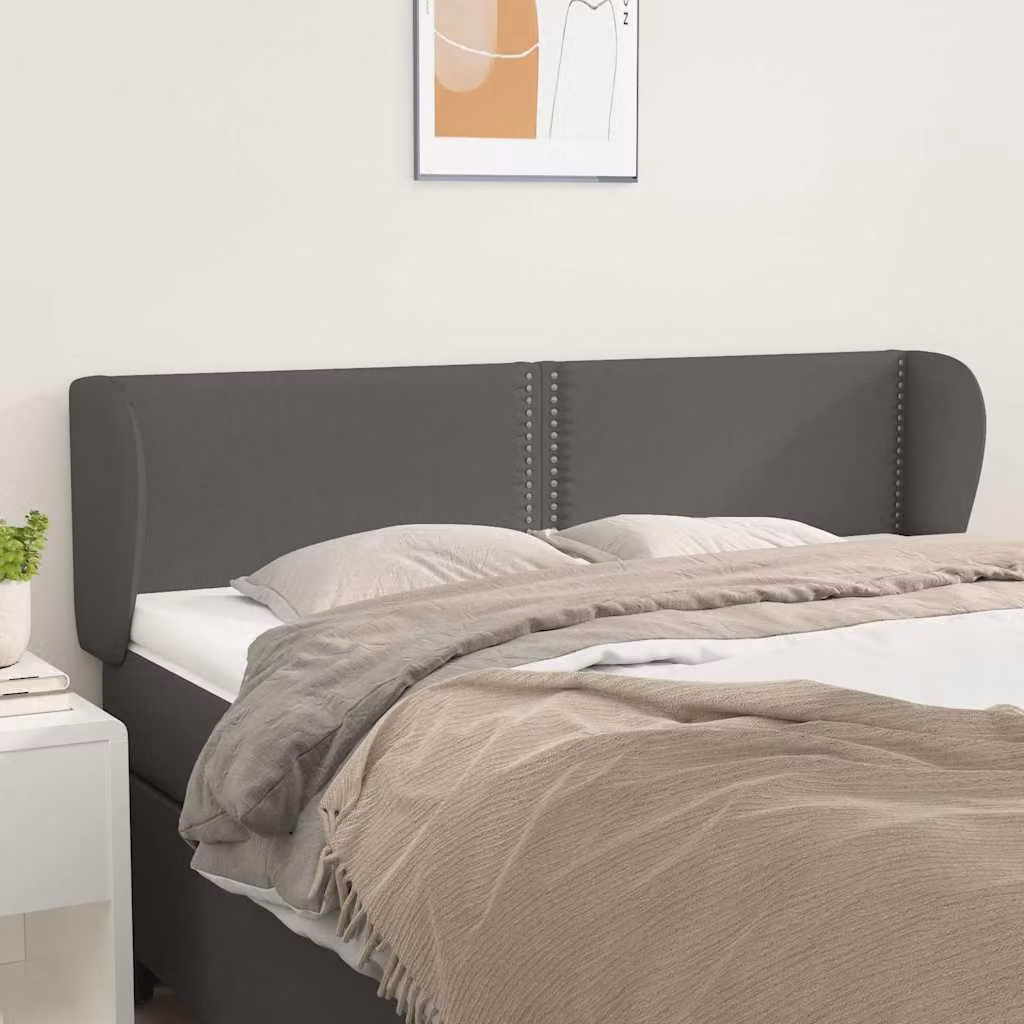 Testiera ad orecchio vidaXL in similpelle grigia con struttura in legno, L: 147 cm, P: 23 cm, H: 78/88 cm