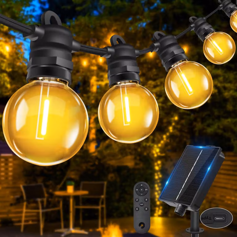 Catena luminosa solare per esterni, 10 metri, con lampadine LED G40