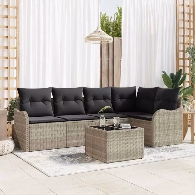 Set Divano da Giardino 6 pz Grigio chiaro polyrattan 3354381