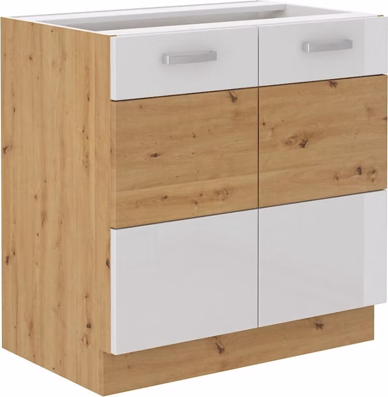 Armadietto inferiore a doppia anta ADARA - larghezza 80 cm, bianco / rovere artisan