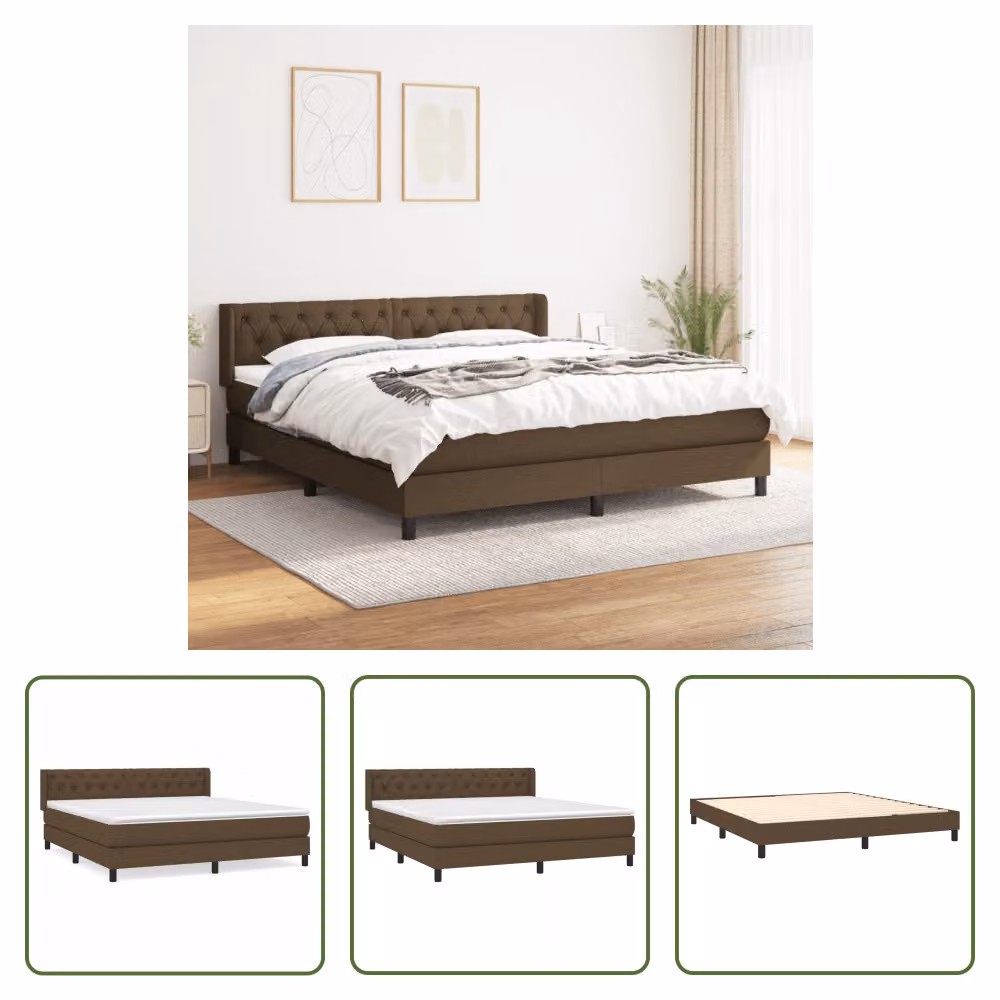 The Living Store Letto a molle con materasso marrone scuro 160x200 cm in tessuto