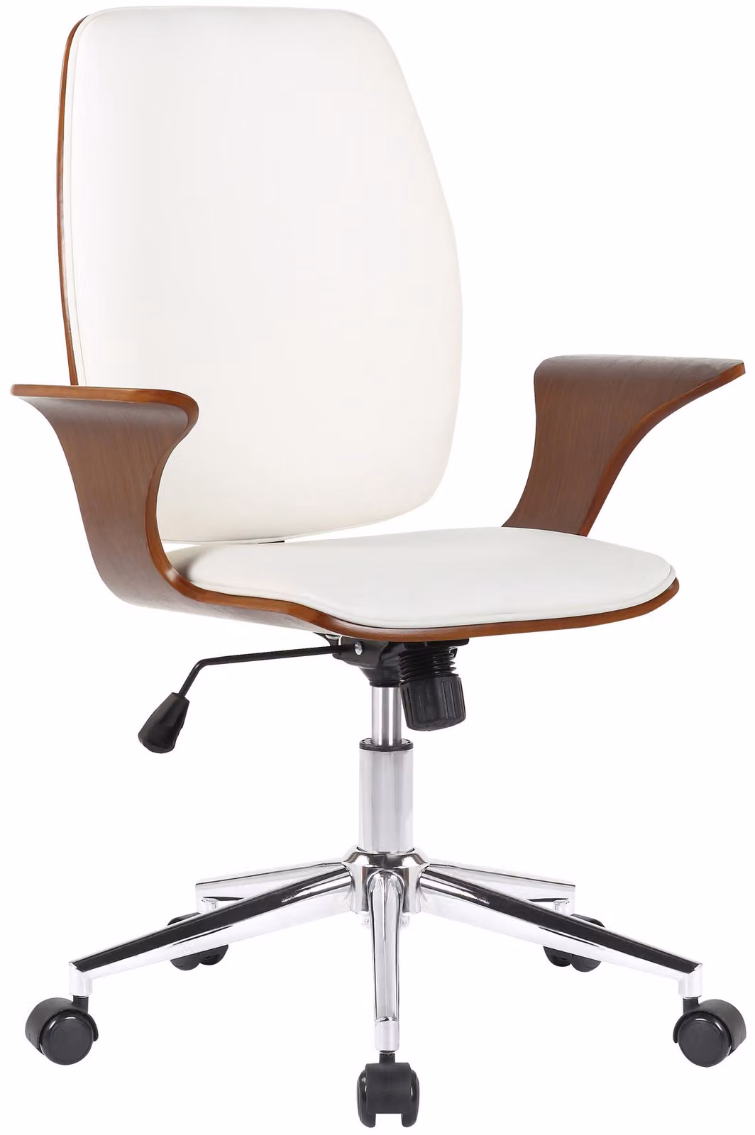 Sedia da ufficio Burbank - ecopelle, legno noce - Bianco