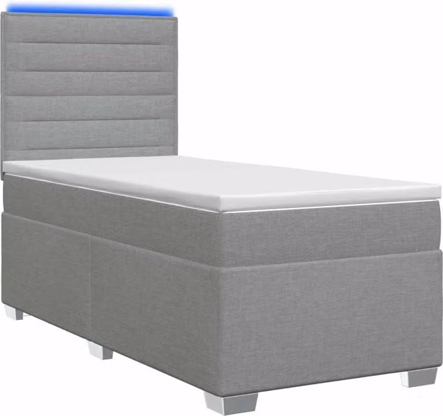 Letto box spring vidaXL con materasso a molle insacchettate e base contenitore, dotato di illuminazione sottostante e porta USB, Grigio, L/P: 90 x 190 cm