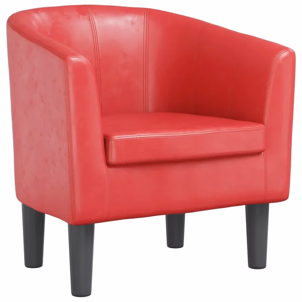 Poltroncina a Pozzetto Moderna vidaXL in Similpelle Rossa con Braccioli – 2