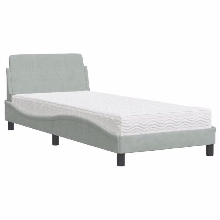 Letto con Materasso Dover Grigio Chiaro 80x200 cm in Velluto