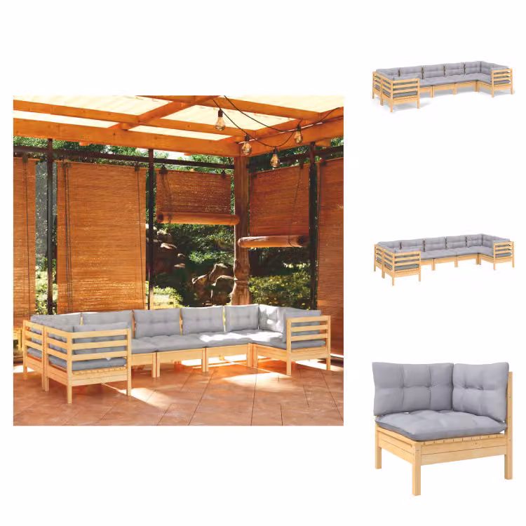 vidaXL set da salotto da giardino 7 pezzi con cuscini grigi in legno di pino - Set di mobili da giardino