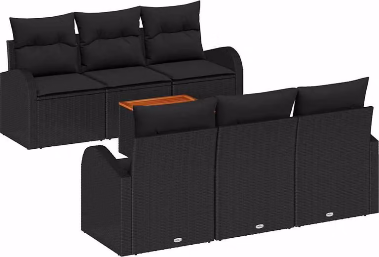 Set Divano da Giardino con cuscino 7 pcs Nero polyrattan
