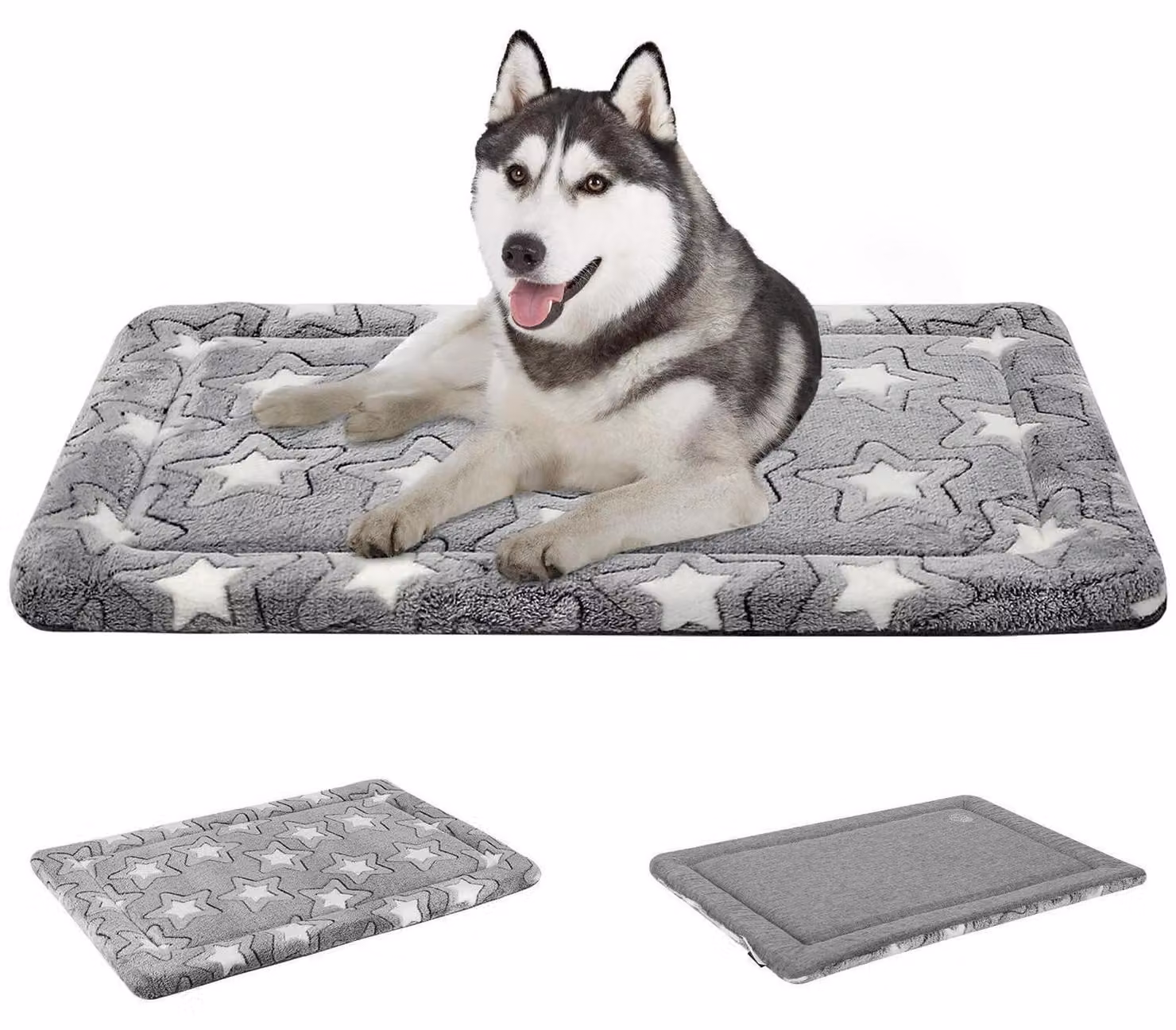 Cuccia per cani, reversibile e lavabile, dimensioni L: 92 x 61 x 3 cm, motivo a stelle, colore grigio