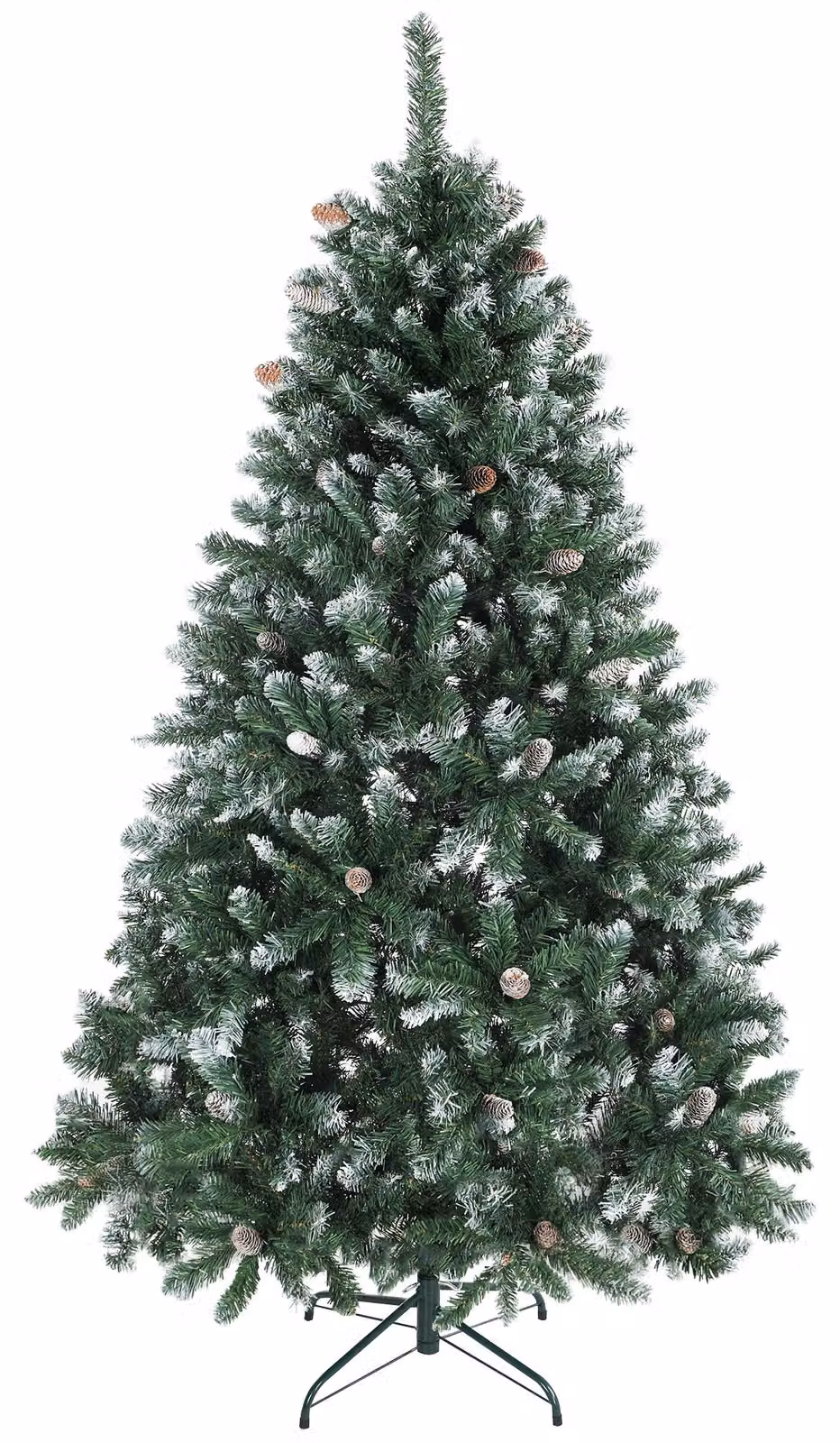 Albero di Natale Innevato 180 cm 910 Rami Effetto Neve con Pigne in Plastica e Metallo Verde