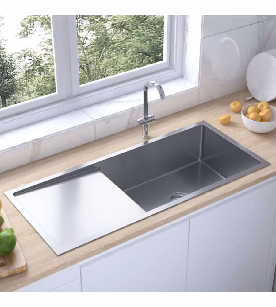 Lavello da Cucina vidaXL in Acciaio Inox Color Argento L/P/H: 100 x 42 x 44 cm – 3