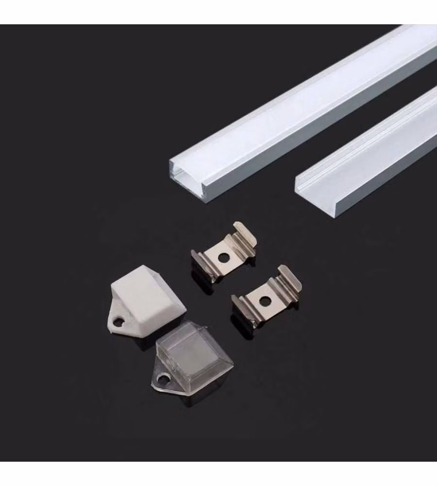 Profilo in Alluminio Colore Silver per Strip LED (Max l: 12,5mm) Copertura Satinata 2000 x 15,55 x 5,9mm
