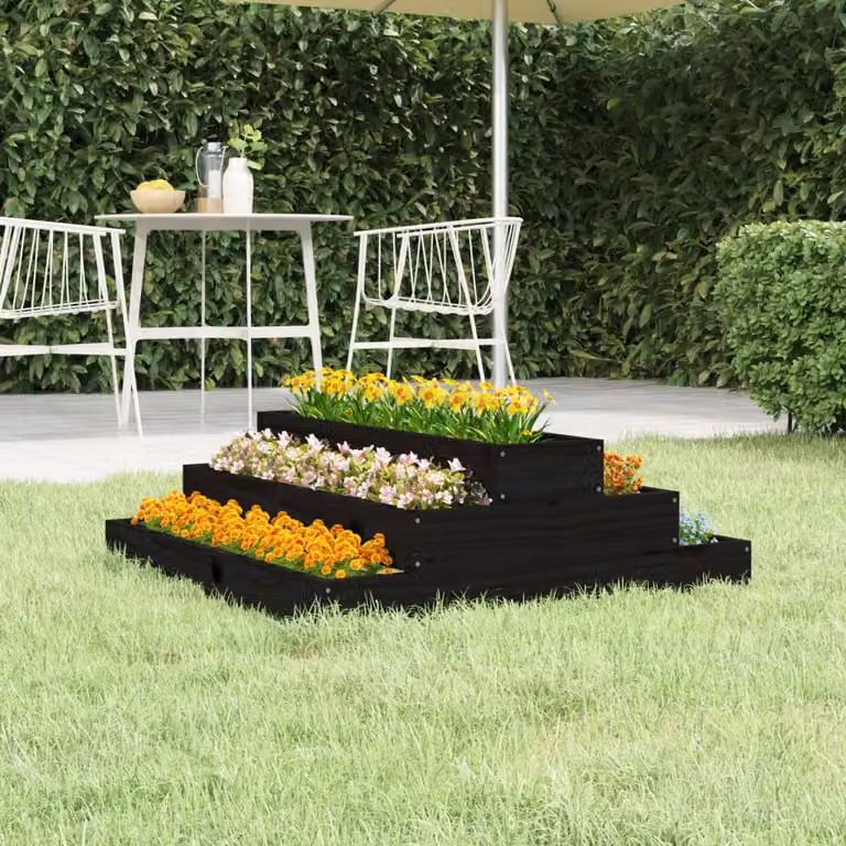vidaXL Fioriera in Legno Massello di Pino Nera L: 80 cm, P: 80 cm, H: 27 cm