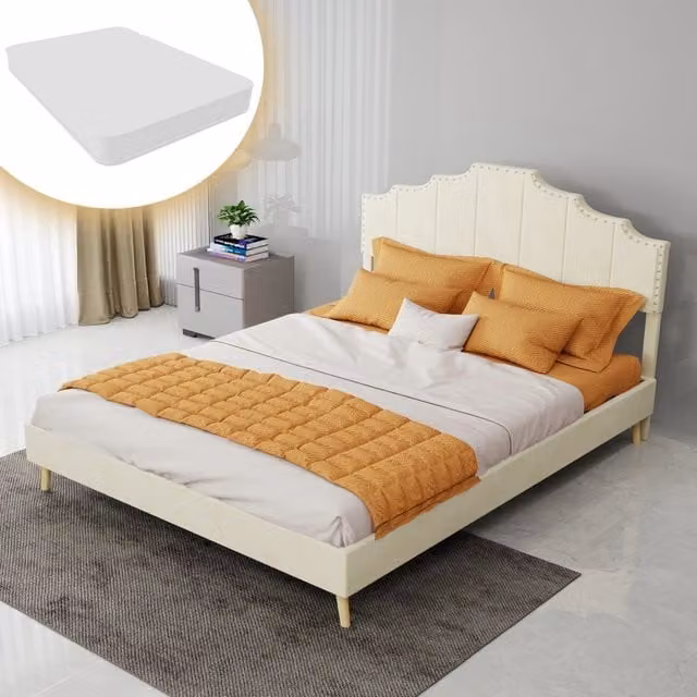 letto moderno in tessuto e metallo beige 140 x 200 cm