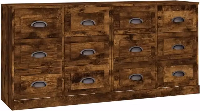 Credenze 2 pz | Madia | Buffet da pranzo | Armadio da pranzo Rovere Fumo in Legno Multistrato
