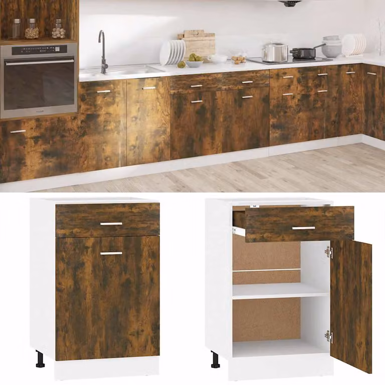 Mobile con Cassetto Lyon vidaXL in Rovere Fumo, L 50 cm x P 46 cm x H 81,5 cm