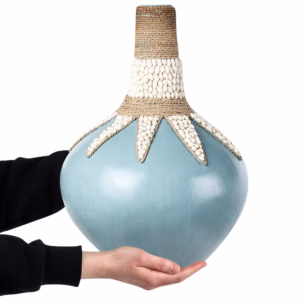 Vaso decorativo in ceramica BELIANI modello boho azzurro, fatto a mano, Altezza: 43 cm – 2