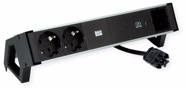 BACHMANN DESK2 ALU BLACK 2xUSBC, caricatore USB 60W 1xABD 0,2m GST18