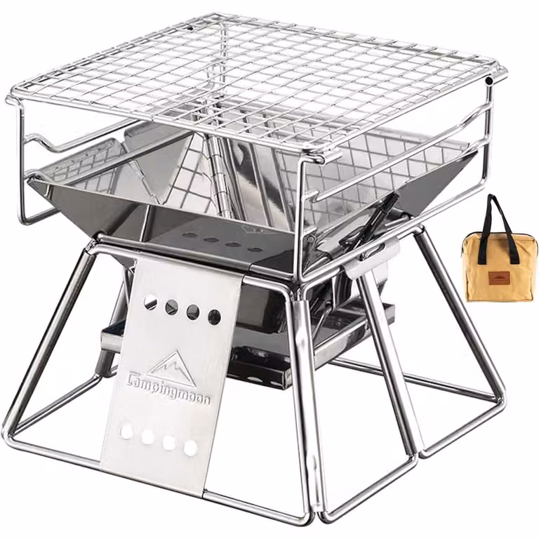 Mini barbecue a carbone in acciaio inossidabile, con borsa per il trasporto, adatto per 1-2 persone, dimensioni 19x19x15 cm