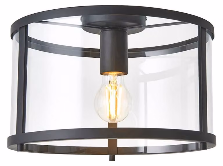 Lampada a sospensione HOPTON nera e trasparente, 1xE27x20W, vetro, dimensioni: 21,5x31x31 cm, IP20, Endon