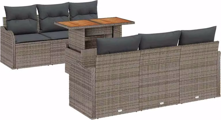Set Divano da Giardino 7 pcs Grigio Poly Rattan