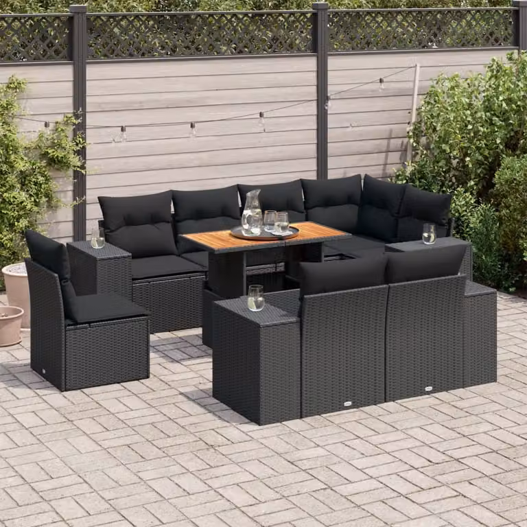 Maison Exclusive - Set Divani da Giardino 9 pz con Cuscini Nero in Polyrattan