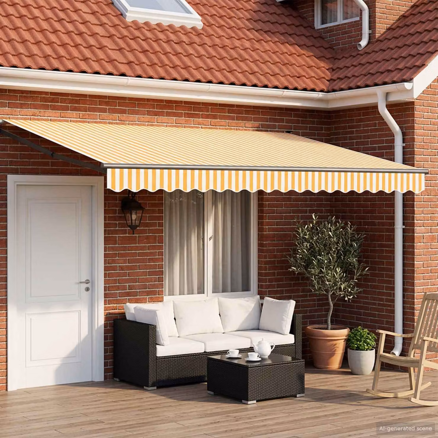 Tenda retrattile manuale con LED vidaXL in poliestere e acciaio, L 5 m x P 3 m