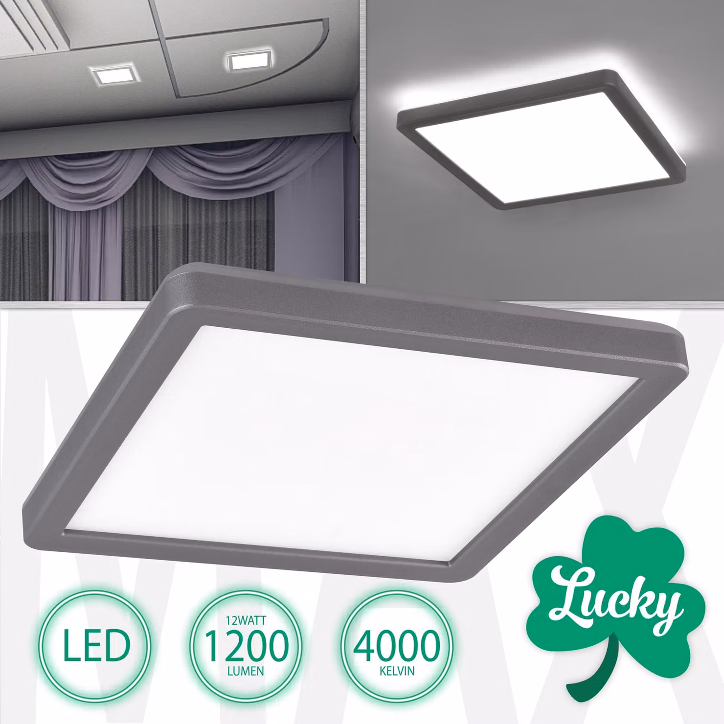 Plafoniera LED LUCKY 12W, bianco neutro, angolare