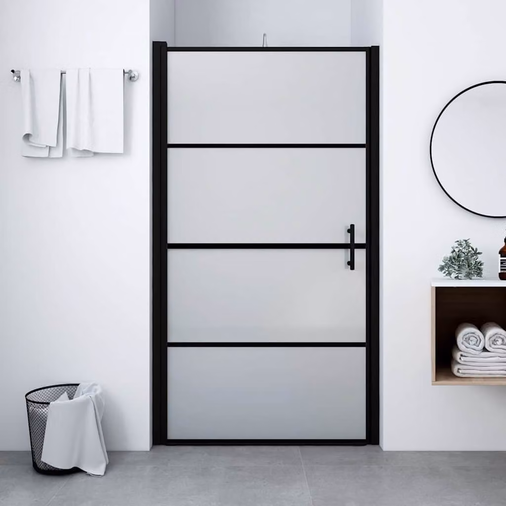 vidaXL Porta per Doccia Fissa in Vetro Temperato Smerigliato, L: 91 cm, H: 195 cm, Nero