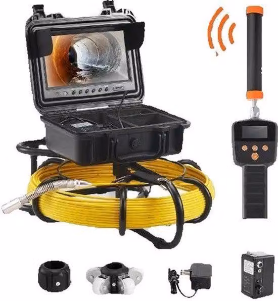 Telecamera per ispezioni fognarie con localizzatore a 512 Hz - Schermo da 9 pollici - Ispezione di tubazioni impermeabile (grado di protezione IP68)
