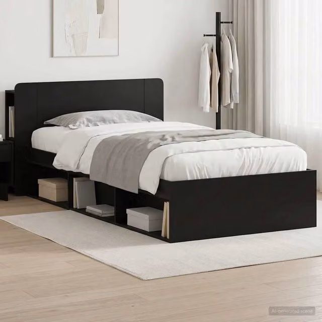 Telaio del letto con storage con testiera Nero 90 x 200 cm 3433344