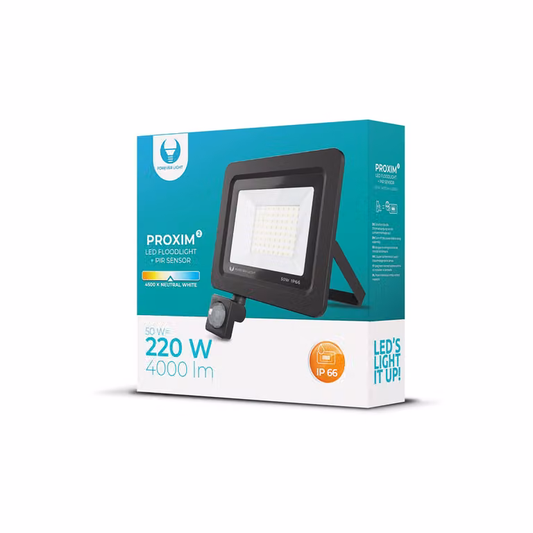 Proiettore LED PROXIM ll IP66 Impermeabile Proiettore 50W Bianco neutro (4500K) 4000LM Con rilevatore di movimento Faretto Faretto da esterno Proiettore da parete