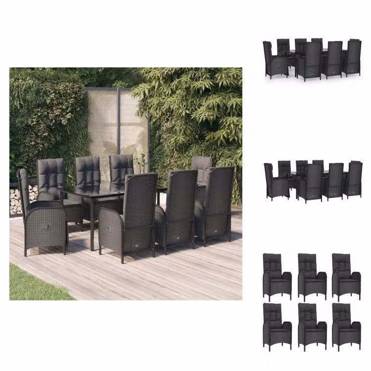 vidaXL set da pranzo da giardino 9 pezzi con cuscini in poly rattan nero - Set di mobili da giardino