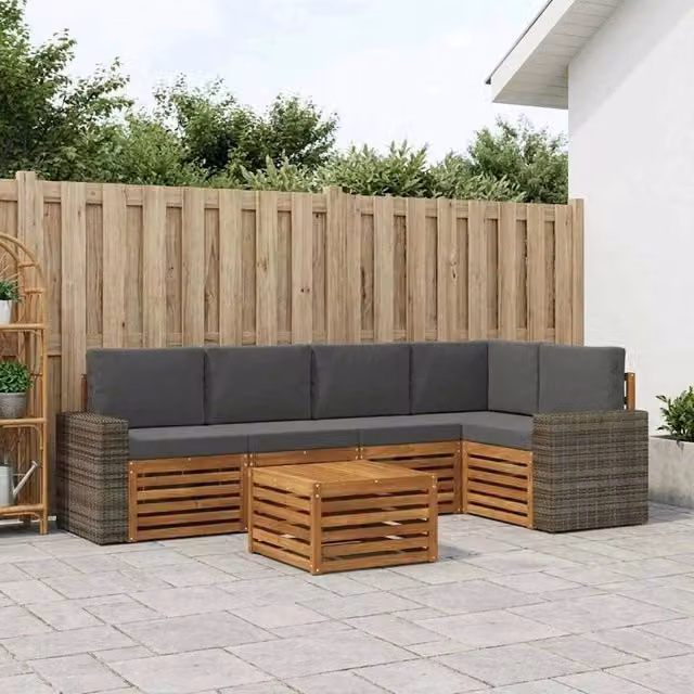 Set di divani da esterno 6 pz Naturale e Antracite Poliestere 3384398