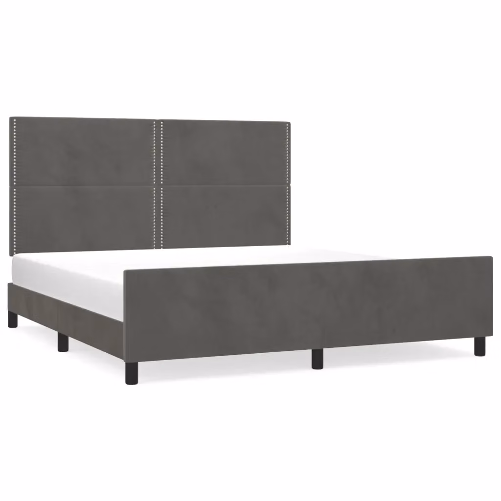 vidaXL Giroletto senza Materasso in Velluto Grigio con Struttura in Legno e Doghe Fisse L/P/H: 160 x 200 x 128 cm – 2