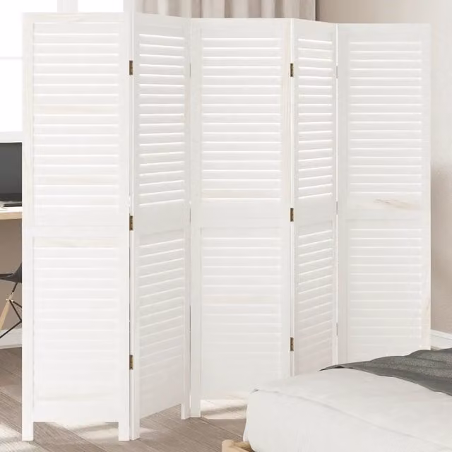 Divisorio Ambienti 5 Pannelli Bianco Retrò in Legno e Metallo vidaXL H: 180 cm x L: 160 cm