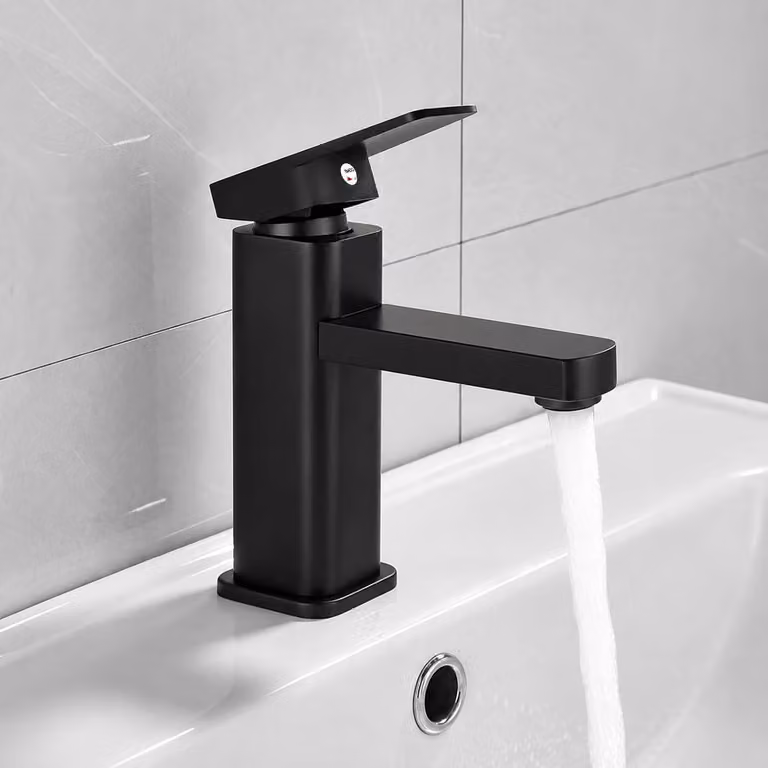 Miscelatori per lavabo, neri, monocomando, in acciaio inossidabile e ottone, per il bagno