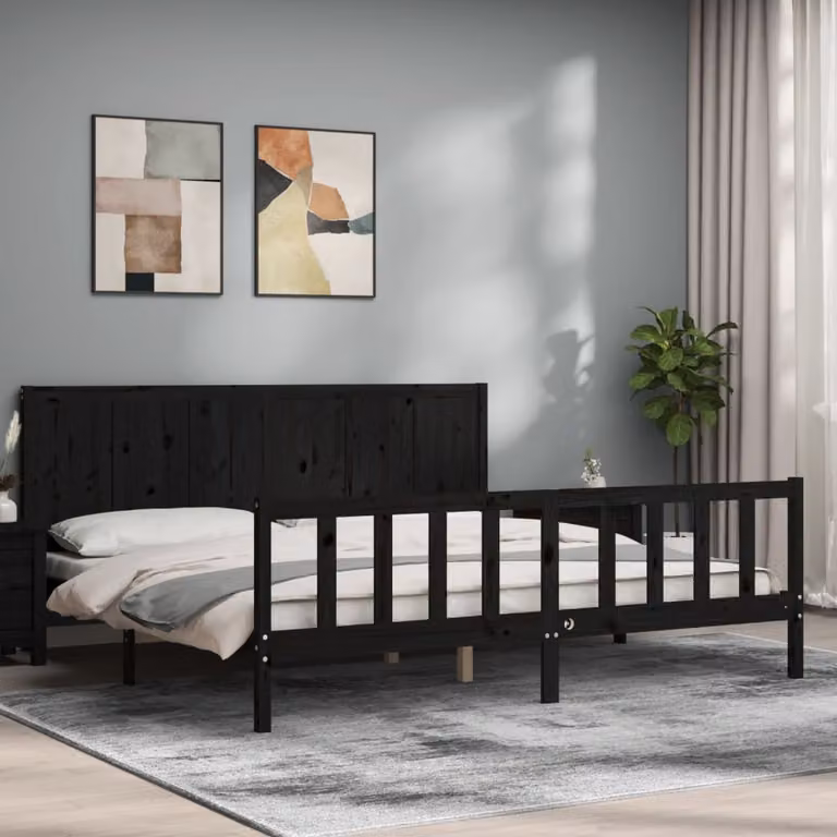 vidaXL Giroletto con Testiera in Legno Massello di Pino Nero 200x200 cm