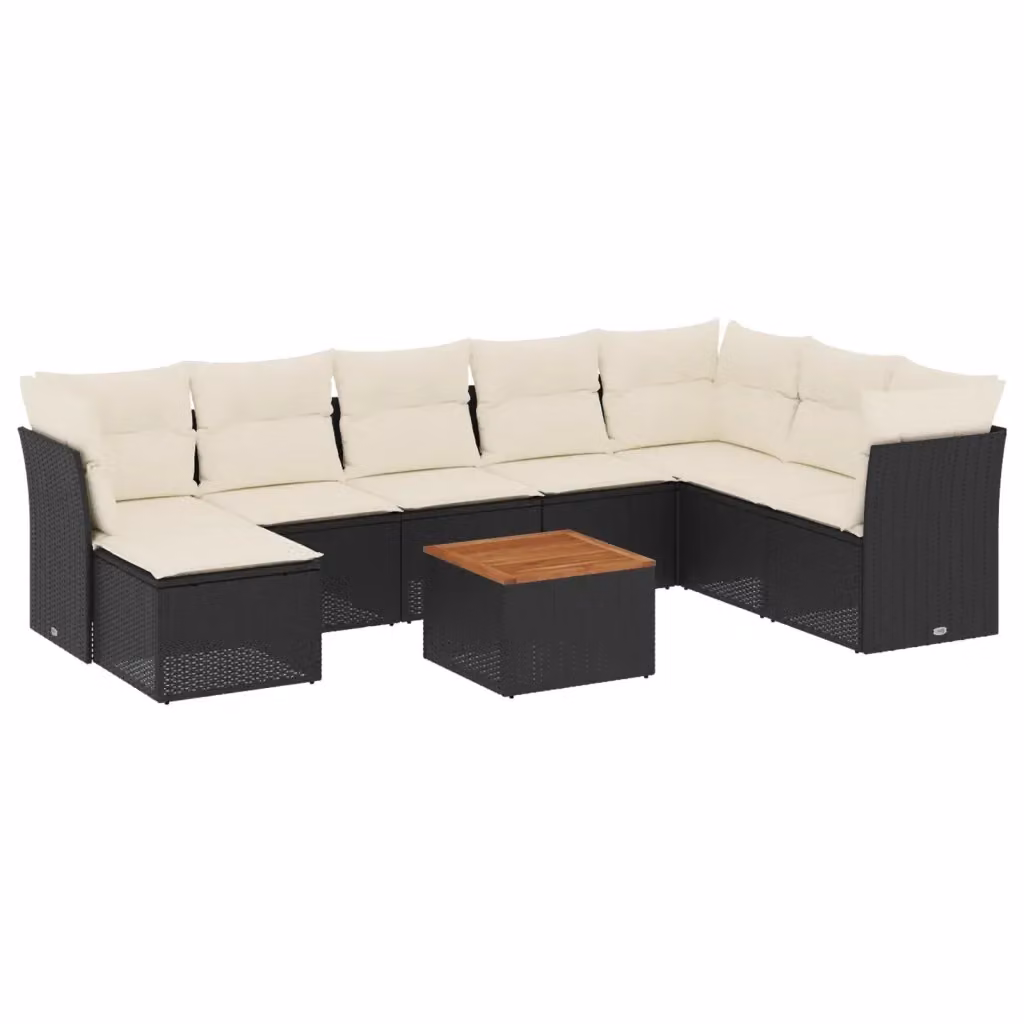 vidaXL Set Divani da Giardino 9 pz in Polyrattan con Cuscini e Tavolino, Design Moderno a L, Nero – 2