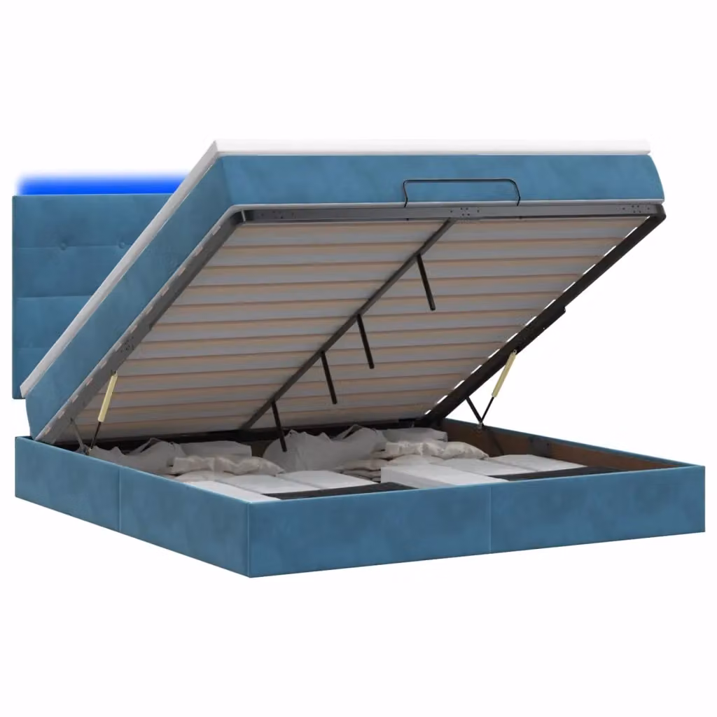 Letto Ottomano Moderno vidaXL con Materasso Ibrido e Illuminazione LED Sotto il Letto, Blu e Bianco, L/P/H: 180 x 200 x 88 cm – 2