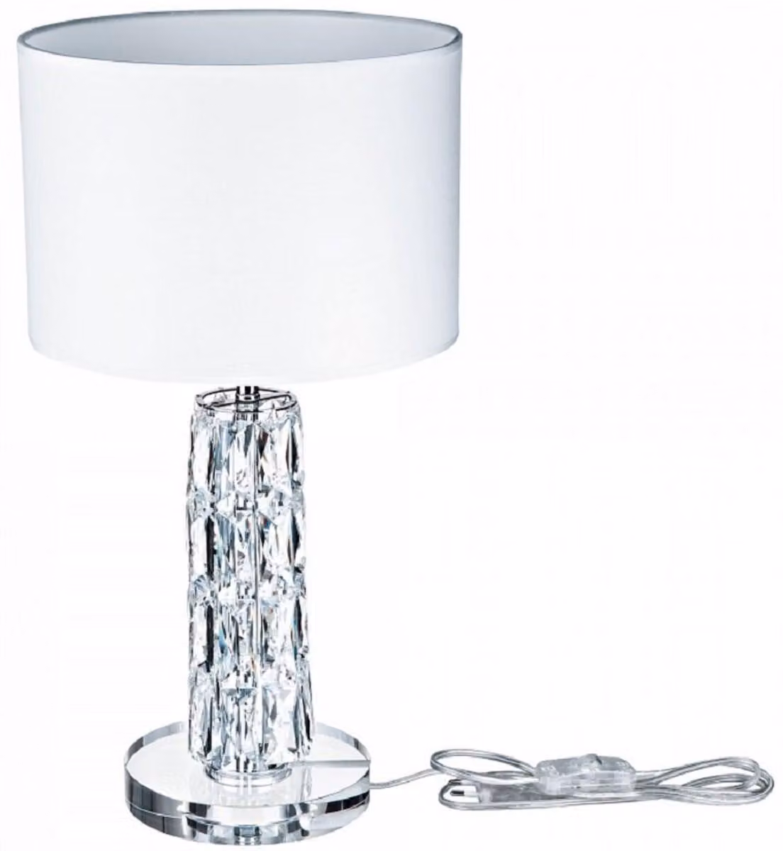 Casa Padrino lampada da tavolo di design argento / bianco Ø 25 x H. 44,5 cm - Lampada da tavolo moderna in metallo con eleganti elementi in vetro e paralume rotondo