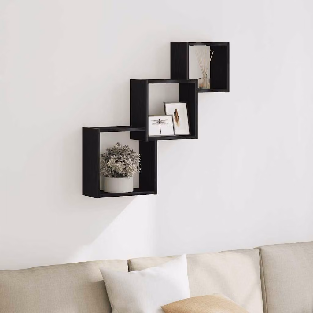 vidaXL Mensole a Cubo da Parete in Legno Multistrato Nero Opaco L 68 x P 15 x H 68 cm
