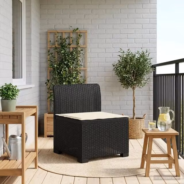 Divano da giardino a 1 posto con cuscino in rattan effetto moderno colore antracite e nero L: 70 cm, P: 62 cm, H: 55 cm