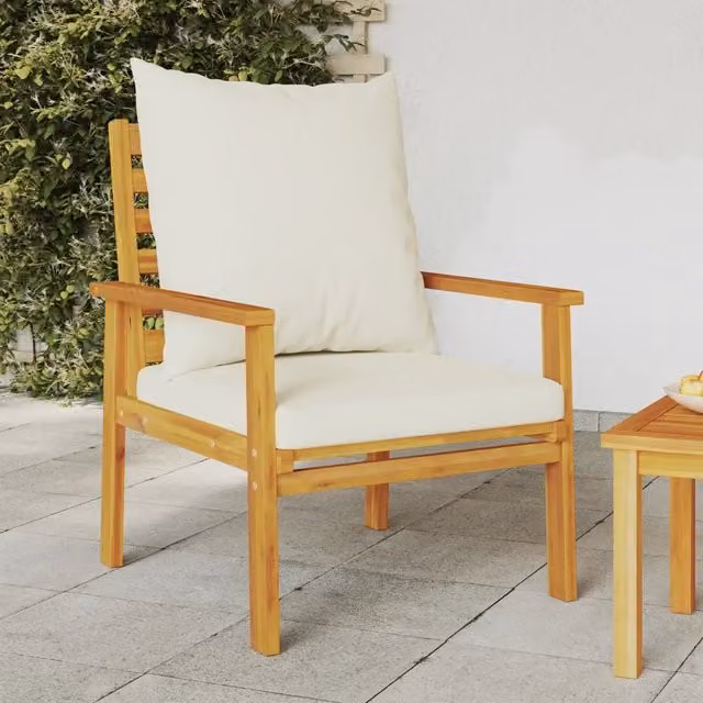 Set di 2 poltrone da giardino vidaXL in legno di acacia oliato con cuscini beige e braccioli per esterno