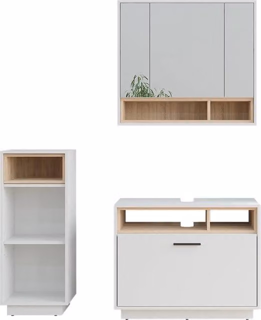 Set di mobili da bagno Beatrice Bianco/Sonoma 3 pezzi Vicco